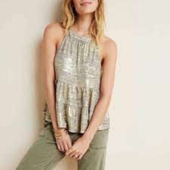 Anthro Sunday In Brooklyn Gold Becca Tiered Tank Size Medium - Picture 1 of 6